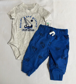 Carter's Baby Boys Construction Bodysuit and Pants 3 Months 2 Piece Set Blue